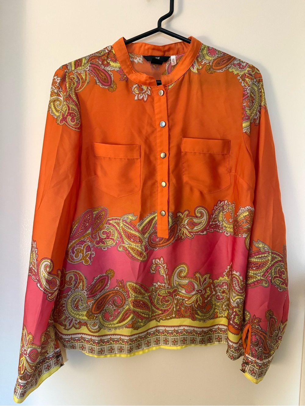 H&M Orange Pink Paisley Print Long Sleeve Blouse Size 8
